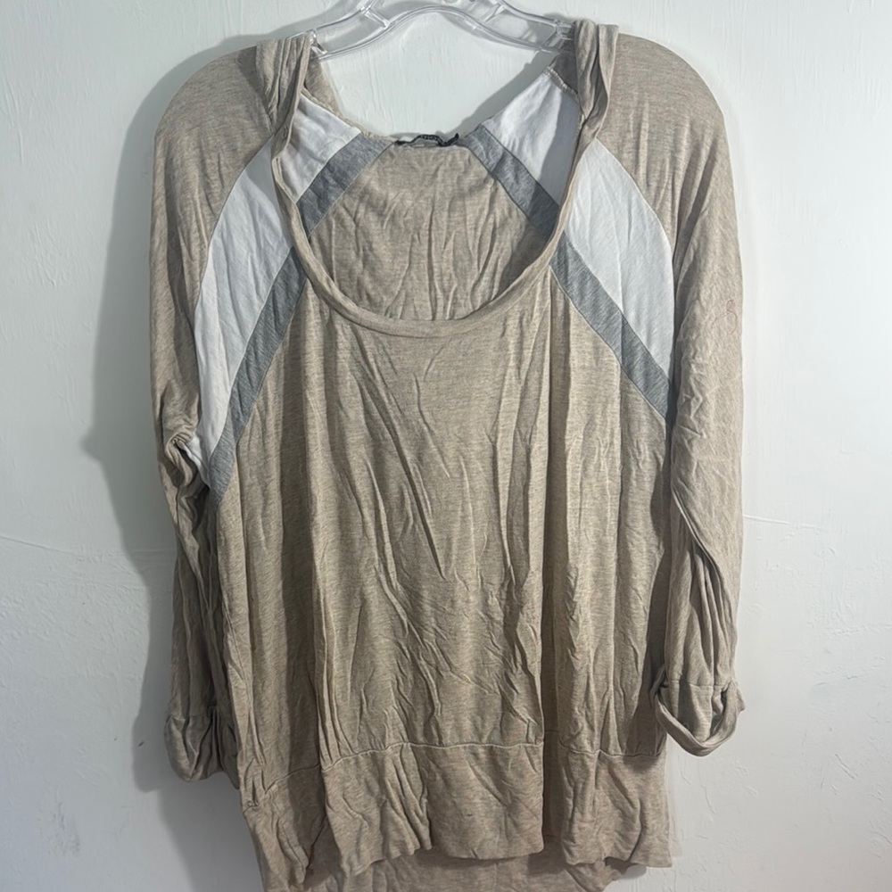 Ella Moss Tan and Brown Raglan 3/4 Sleeve Blouse